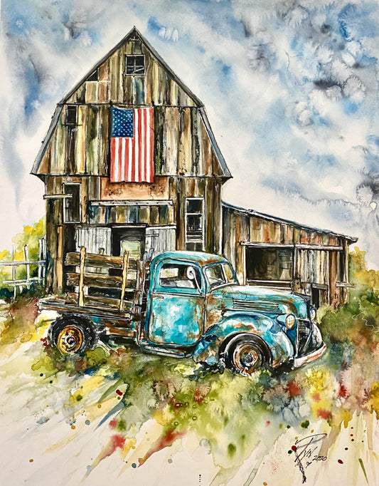 Blue Truck Barn - Art Print