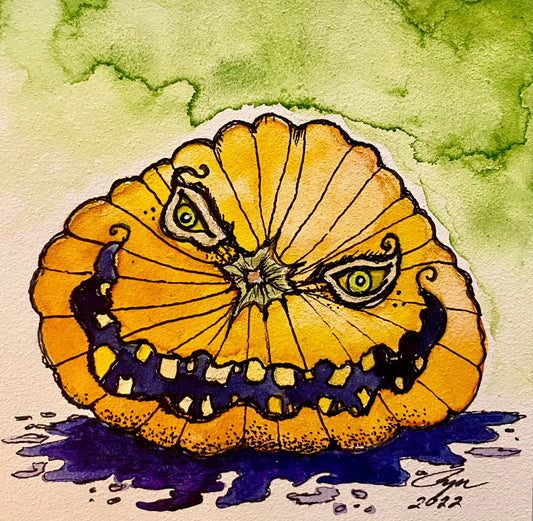 Green Toothy Pumpkin - Art Print