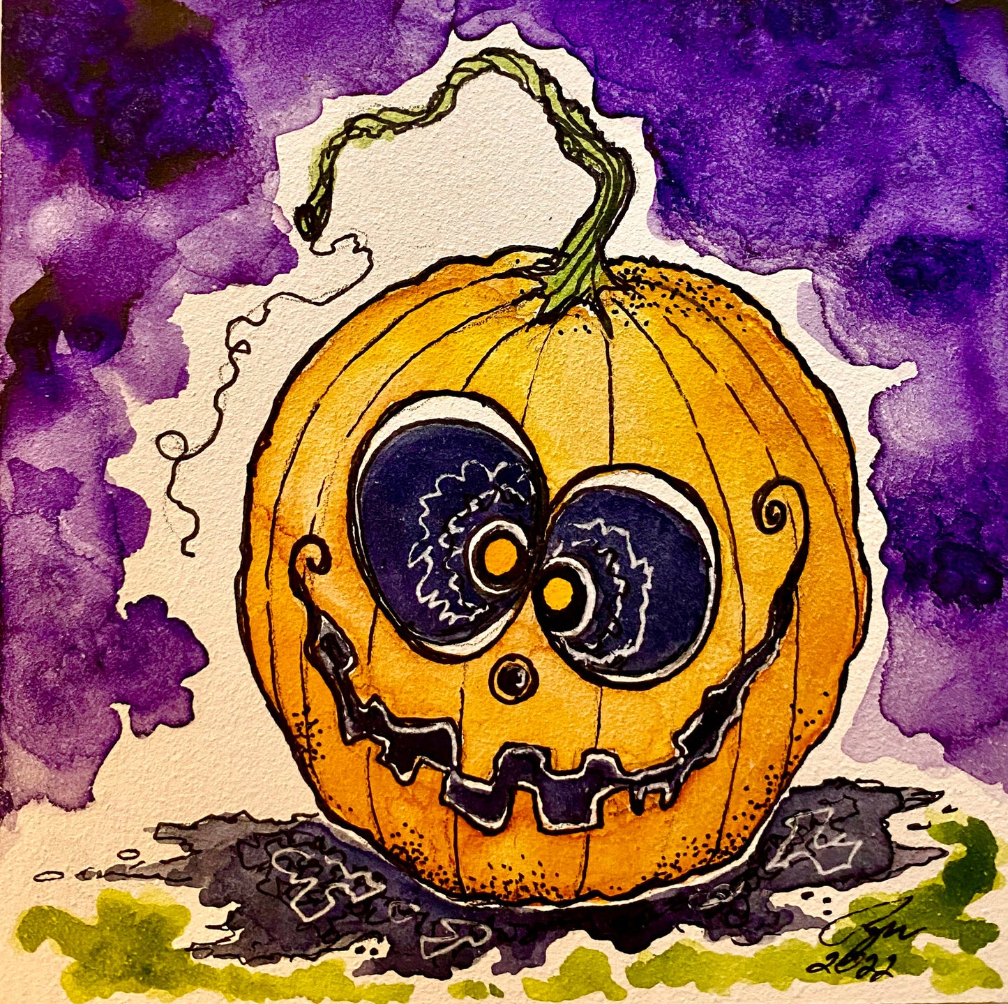 Purple Wonky Eyed Pumpkin - Art Print