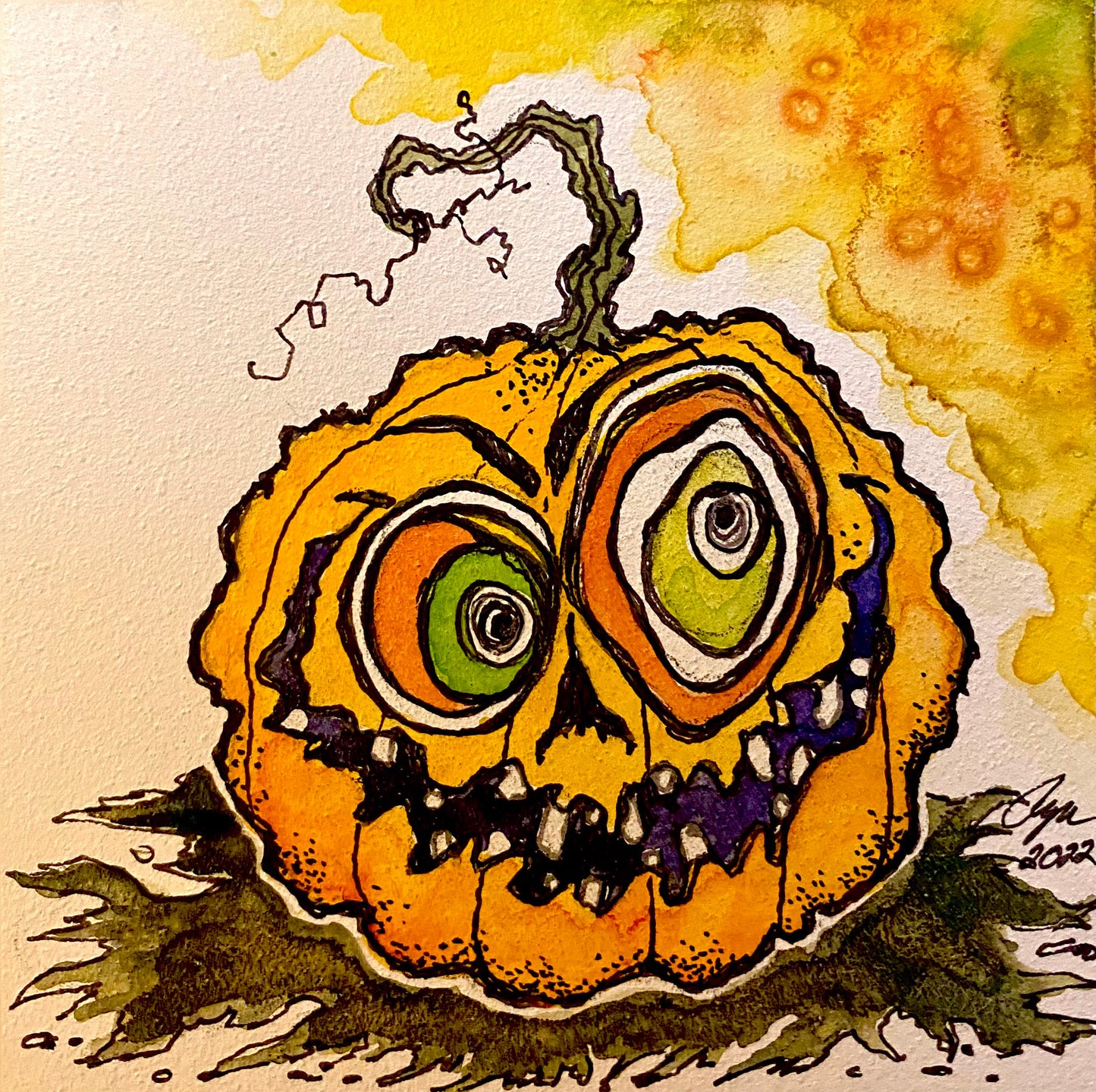 Wonky Eyed Pumpkin - Art Print