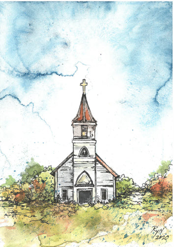 Small White Church - Art Print