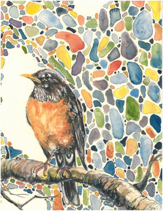 Mosaic Robin - Art Print